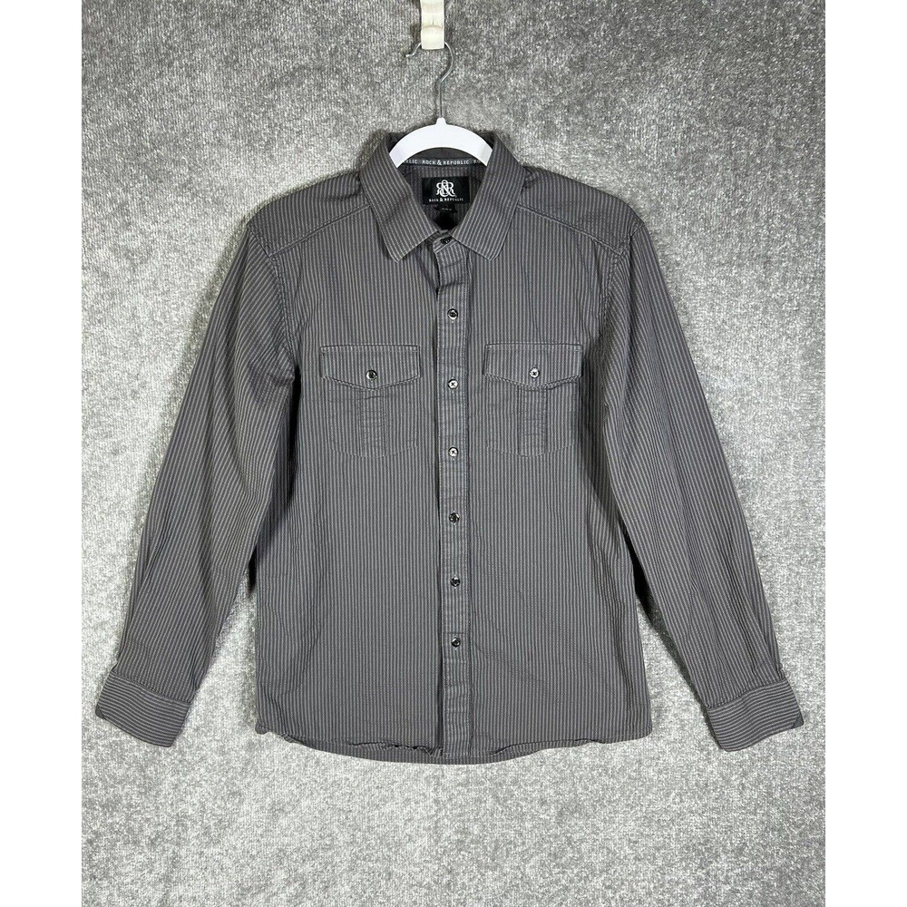 Rock & Republic Textured Striped Long Sleeve Button‎ Up Shirt Mens Small Gray